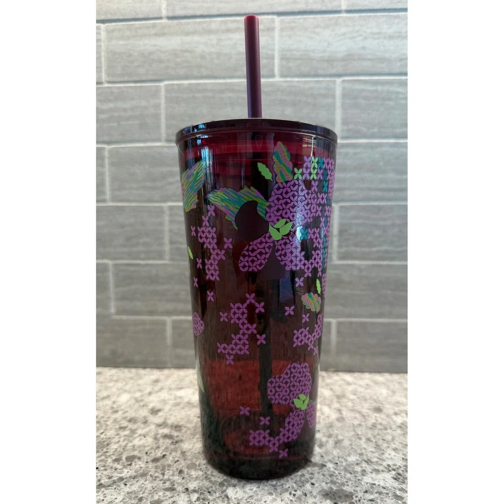 Starbucks Fall 2025 Limited Ed. Floral Cross-Stitch Cold Cup Glass Tumbler 18oz